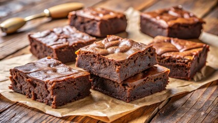 Delicious homemade brownies on parchment paper ready to be served for dessert