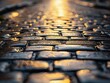 ©  Green Creator - Worn cobblestone road with visible tire tracks, polished and shiny, tire-tracked cobblestone, well-trodden path