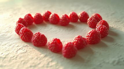 Poster - heart-shaped arrangement of fresh raspberries on a textured surface with soft lighting in a cozy set