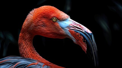 flamingo bird on isolated black background