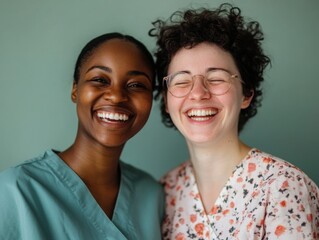 Two Smiling Healthcare Professionals with Joyful Expressions