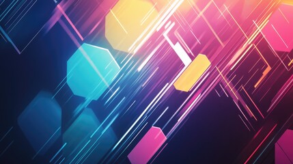 Poster - A colorful abstract banner with bold hexagons and fine lines intersecting, forming a futuristic, high-energy background with geometric elements