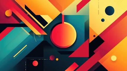 Poster - A dynamic abstract background featuring floating geometric shapes in vibrant colors, arranged in layers to create a bold and modern banner design