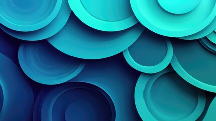 Poster - A futuristic abstract background of geometric circles in a gradient from turquoise to indigo, with smooth, fluid transitions creating a modern feel