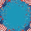 © Suphakorn - Festive background with colorful confetti and American flags, perfect for patriotic celebrations or holiday themes, greeting card with copy space in the middle