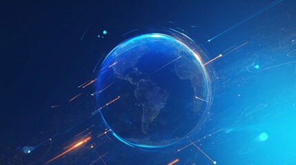 A futuristic globe featuring data network elements, showcasing an abstract design that embodies connectivity, technology, and innovation in a digital world.