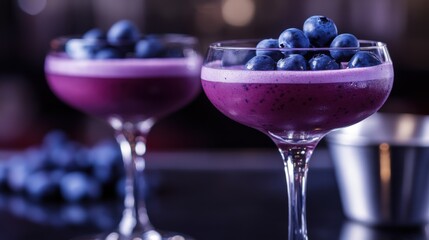 Wall Mural - Purple blueberry smoothies glasses. Generative AI