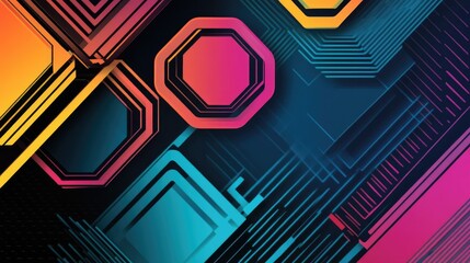 Poster - A sleek, colorful abstract background with layered hexagons and sharp lines, combining bold colors and geometric shapes to form a modern banner