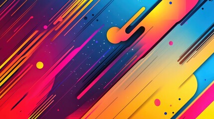 Poster - A vibrant abstract banner featuring bold geometric shapes and diagonal lines in bright colors, creating a dynamic and energetic modern background design