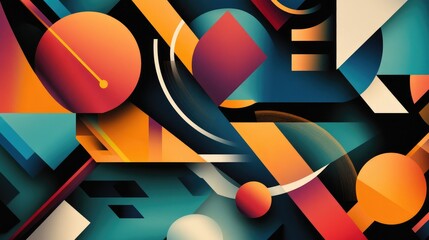 Poster - a vibrant abstract banner featuring overlapping geometric shapes in bold colors, with sharp triangle