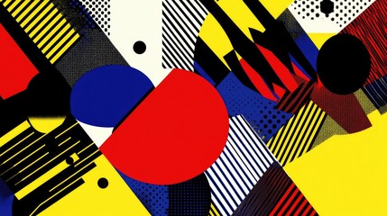Poster - A vibrant geometric background with bold shapes in primary colors, arranged in a dynamic abstract pattern perfect for banners and creative design