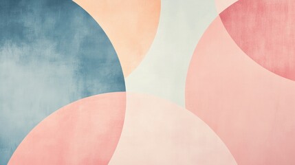 Poster - An abstract banner design with overlapping geometric shapes in a soft pastel palette, creating a modern, minimalist, and colorful background