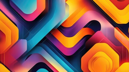 Poster - An abstract banner featuring geometric hexagons in bold colors, with sleek, curving lines and shapes adding depth to the vibrant background