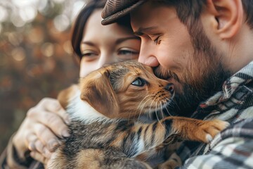 Two cats are sitting next to each other, one of which has a collar, generative ai image