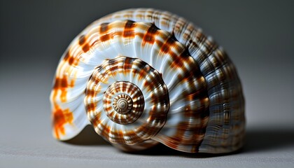 Wall Mural - Intricate Detail of a Spiraled Seashell Showcasing Textured White, Brown, and Orange Patterns