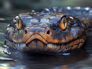 Wall Mural - Close-up of a Snake's Head in Water