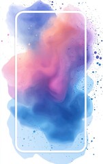 Poster - Abstract blue and pink watercolor background with rectangular label and rounded corners