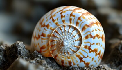 Wall Mural - Intricate Patterns of a Creamy White Spiraled Seashell in Close-Up