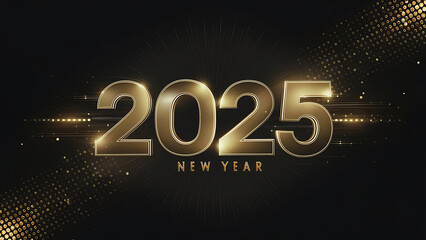 Happy new year Abstract shiny colour 2025 bokeh template with glitter effect on dark background