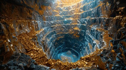 The old underground tunnel of the gold mine. Gold mining in the mine