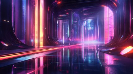 Wall Mural - Neon Cyberpunk Cityscape