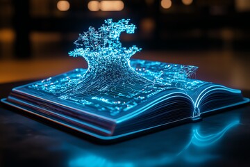 Aufkleber - A futuristic e-book with interactive 3D models, where readers can rotate and zoom in on detailed visualizations within the text