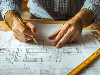 Architect, reviewing the plans of an urban construction.