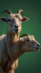 Green screen rendering of two goat emojis with a heart.