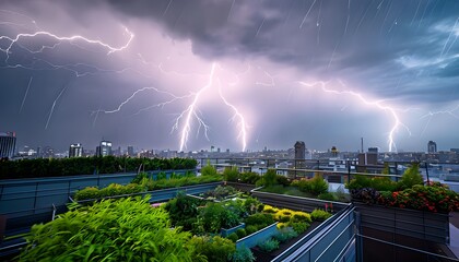 Lightning Over an Urban Rooftop