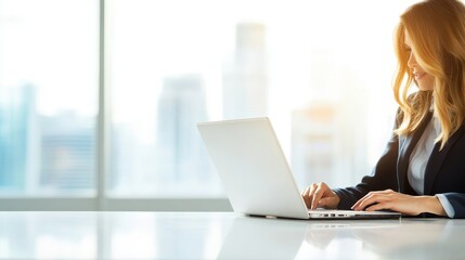 Wall Mural - Professional Woman Working on Laptop in Modern Office