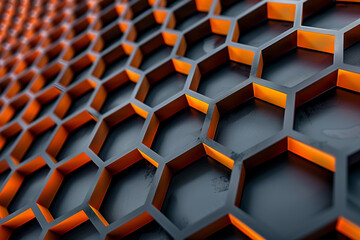 Poster - The image is a close up of a black and orange hexagonal pattern