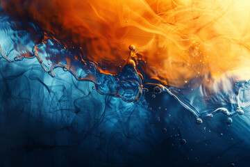 Sticker - A painting of water with a blue and orange swirl