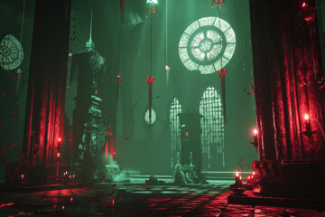 Poster - A dark, eerie room with a greenish glow