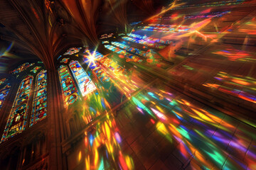 Poster - A colorful stained glass window with a rainbow of colors