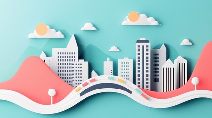 Wall Mural - A graphic illustration of a city transportation system, showcasing the interconnectedness of roads, railways, and public transport.