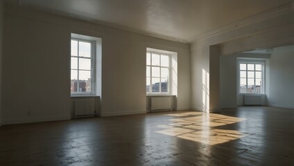 Large empty room with white walls and a window.