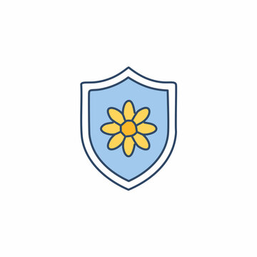 Abstract shield with flowers vector art illustration icon design. Icon concept design.