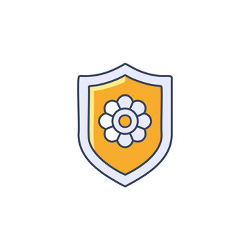 Abstract shield with flowers vector art illustration icon design. Icon concept design.