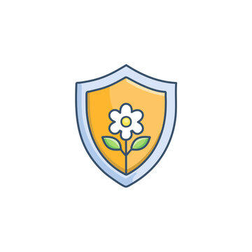Abstract shield with flowers vector art illustration icon design. Icon concept design.