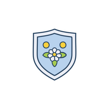 Abstract shield with flowers vector art illustration icon design. Icon concept design.