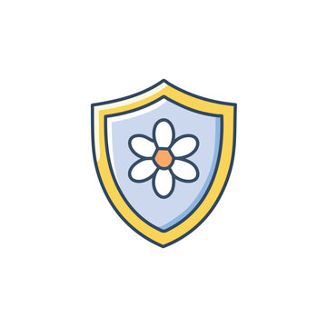 Abstract shield with flowers vector art illustration icon design. Icon concept design.