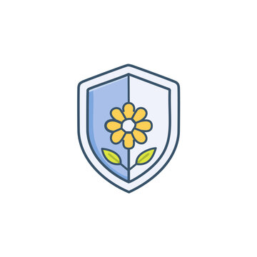 Abstract shield with flowers vector art illustration icon design. Icon concept design.