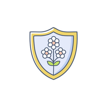 Abstract shield with flowers vector art illustration icon design. Icon concept design.