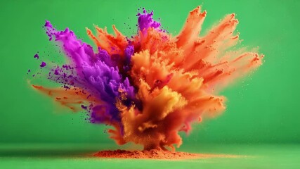 Poster - colorful powder explosion on green screen backdrop, perfect for parties, celebrations, or projects n