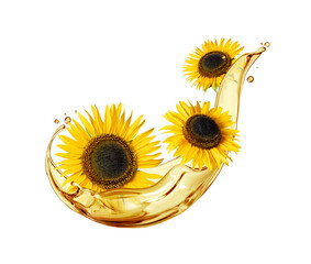 Sunflowers with splashes of oil close-up isolated on white background