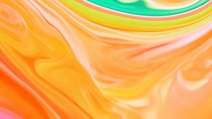 Poster - Orange liquid ink spreads and mixes, creating a stunning abstract wavy pattern. The vibrant colors blend seamlessly, producing a dynamic and smooth visual effect