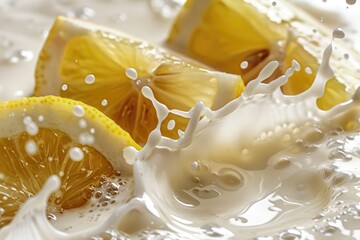 Aufkleber - A splash of milk on fresh lemon slices, perfect for photography or food styling