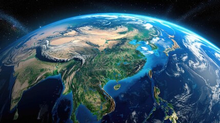 Poster - A view of Asia from space, useful for infographics and presentations about geography and travel