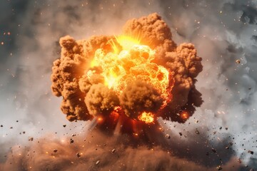 Poster - A massive explosion of smoke and fire fills the sky with intense light and heat