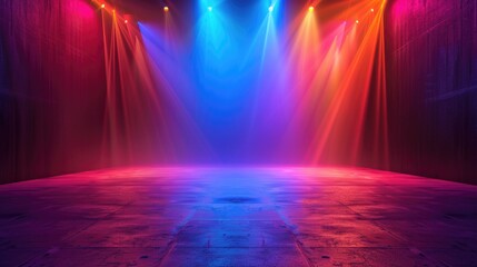 Aufkleber - Empty stage lit up by colorful lights and spotlights, great for event or performance backgrounds